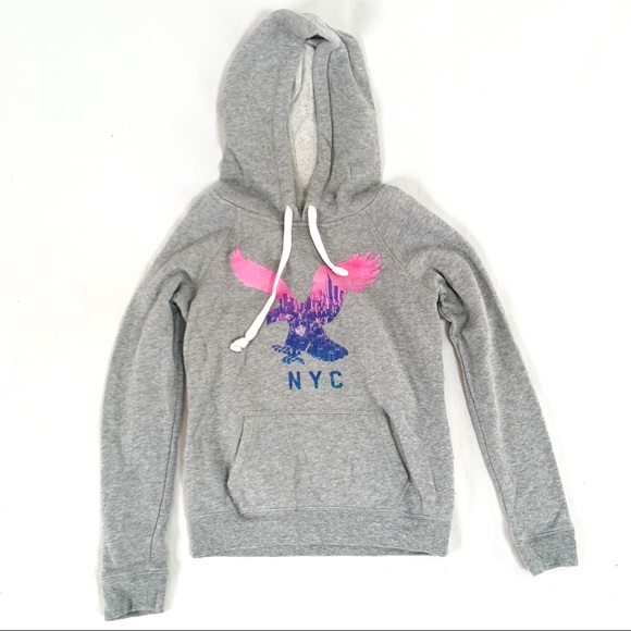 AEO gray NYC hoodie with eagle logo